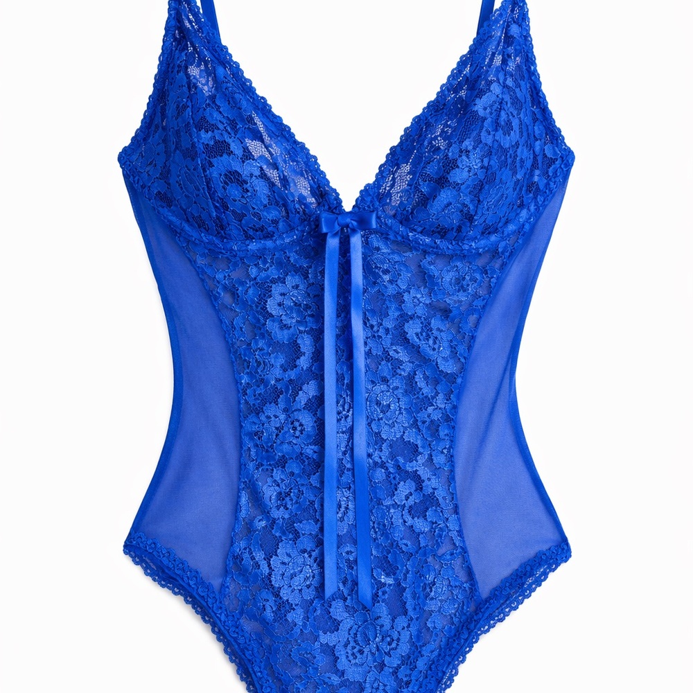 Blue Lace Plunge Bodysuit - Women Intimates